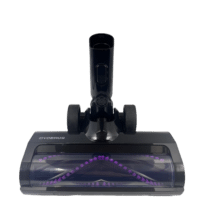 Dyceros Aspirateur balai sans fil cyclonique 500W - Brosse spéciale poils d'animaux, noir, avec brins violets et couvercle transparent, présentée sur fond blanc.