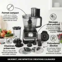 Dyceros Le robot de cuisine Dyceros MultiForce 1000W, avec bol 1,5L et 2 vitesses + turbo, offre une coupe précise, préserve les vitamines et séduit par sa taille compacte et sa polyvalence pour de nombreuses créations culinaires.