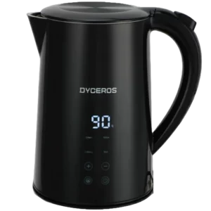 Dyceros La Bouilloire Electrique à température réglable 2200W - 1,7L avec écran tactile offre un contrôle précis de la température, un design moderne et une construction durable - idéal pour une utilisation quotidienne dans votre cuisine.