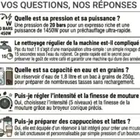Dyceros Infographie en français sur la Machine à café à grains Dyceros Setosa LatteTouch 20 bars : pressions (20 bars, 1450W), étapes de nettoyage, capacité des réservoirs d'eau et de grains, 5 niveaux de mouture et préparation cappuccino/latte avec réservoir de lait.